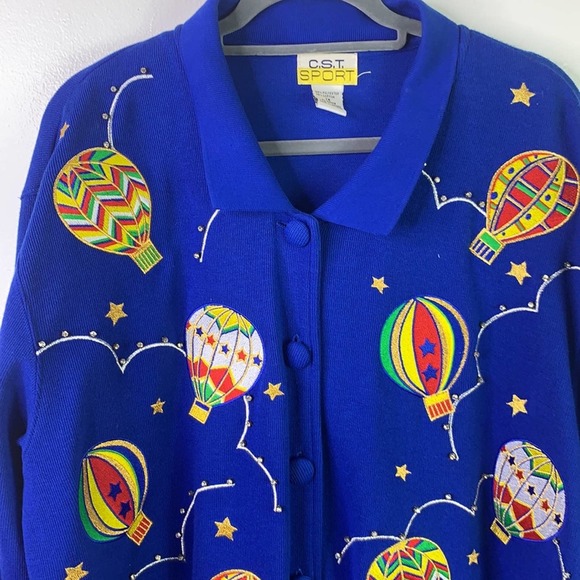 VTG Hot Air Balloon Embellished Cardigan Womens 1X - Picture 2 of 11